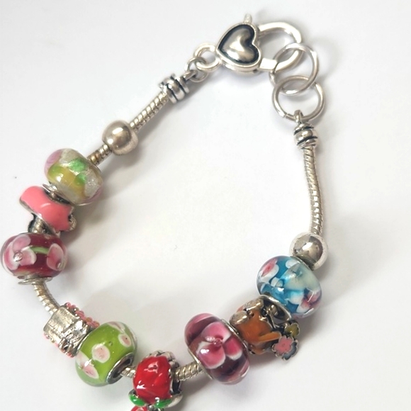 Colorful Charm Bracelet with Heart Pendant - Picture 4 of 4